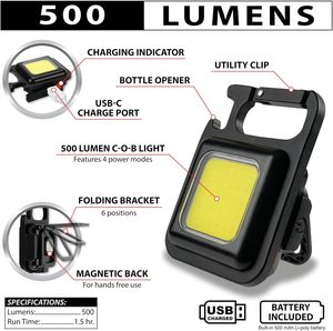 Linterna de Bolsillo Portátil de Aleación de Aluminio con Sacacorchos, Llavero, Recargable por USB, Clasificación IP54, Mini Linterna LED para Acampar al Aire Libre - Product Image 1