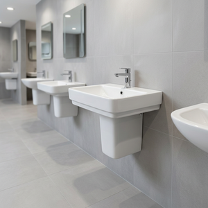 Ensemble de lavabo rectangulaire moderne en céramique blanche avec demi-pied pour salle de bain, hôpital, villa Vistaar - Product Image 3