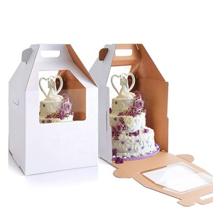 White Tiered Cake Carrier Paper Box 6 8 10 12 14 Inch Wedding Tiered Cake Box Custom Logo Tall Cake Box With Window With Handle
