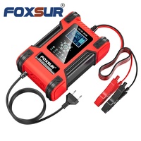 Cargador de Batería de Coche FOXSUR Completamente Automático 12V 12A con Pantalla Digital, Cargador de Reparación por Pulsos de Potencia para Baterías de Plomo-Ácido Húmedas y Secas