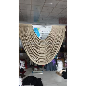 Guirlandes baroques préfabriquées avec poche pour tringle, rideaux drapés extensibles en spandex blanc ivoire moderne à volants, draperies de plafond bordeaux - Product Image 5