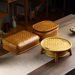 Boîte de rangement en bambou tissé à la main, panier rond avec pieds pour fruits, thé, papeterie, décoration de la maison - Product Image 2