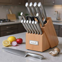 Ensemble de couteaux de cuisine Kuisine 15 pièces, bloc à couteaux en acier inoxydable à haute teneur en carbone, ciseaux, accessoires, manche creux, ensemble de couteaux de chef