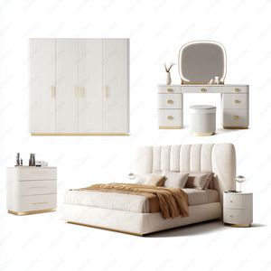 Stylish Wood Bedroom Furniture Set Soft Bed Wardrobe Dressing Table Cabinet <b>Storage</b> <b>Bedside</b> Table Bedrooms Hotels Villas Malls - Product Image 5