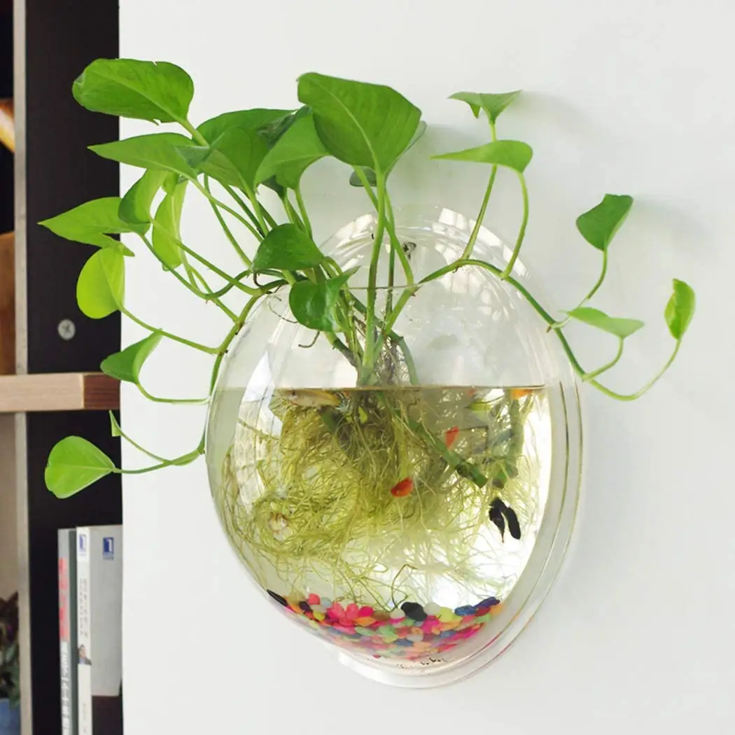 YAGELI 디자인 거품 모양의 투명 아크릴 사용자 정의 벽 마운트 물고기 탱크 꽃병 꽃 식물