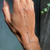 Chaîne de doigt en acier inoxydable personnalisée OEM, chaîne de main minimaliste, art de la main superposé, fleur, bracelet en CZ blanc pour femmes, bijoux