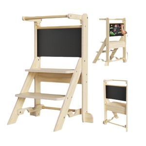 Torre de aprendizaje de madera con pizarra, taburete plegable para niños, silla infantil para uso doméstico, asiento de estudio de madera maciza - Product Image 1