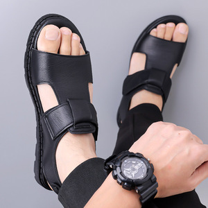 Men's Summer Flat Sandals Genuine Leather Open Toe <b>Hook</b> Loop Casual Anti Slip Beach <b>Shoes</b> Rubber Outsole - Product Image 3