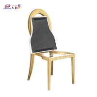 Chaises empilables de restaurant en acier inoxydable à dossier rond variable en O Chaise de salle à manger pour banquet d'hôtel en or et événement de mariage