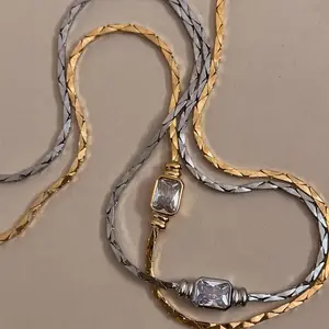 2024 Wholesale High Quality French Vintage Stainless Steel Gold Silver White Stone Snake Necklace