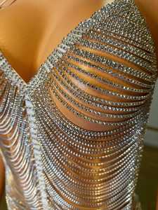 AD1166 с украшениями в виде кристаллов платье для ночного клуба со стразами, нательная цепочка под платье для женщин сексуальный наряд из одного предмета одежда для сцены - Product Image 5