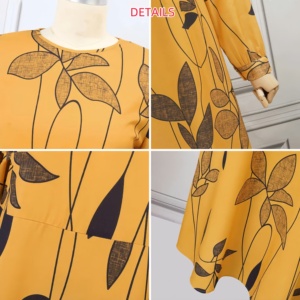 Vestido de mujer musulmana con estampado floral, manga larga, cuello redondo, estilo swing, túnica informal de corte A para vacaciones en el Medio Oriente - Product Image 5