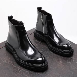 Chaussures habillées formelles pour hommes, style rétro britannique, en cuir brocart gravé, à bout carré, respirantes, grandes tailles, noires, pour mariage - Product Image 2