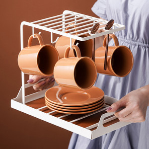 Tazza e piattino da tè <span class=keywords><strong>in</strong></span> ceramica personalizzati smaltati colorati personalizzati Set tazza da tè e piattino europei con supporto <span class=keywords><strong>in</strong></span> <span class=keywords><strong>ferro</strong></span> - Product Image 1