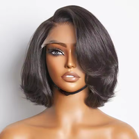 Perruque Humaine Luxe avec Mèches Colorées 5x5, Lace Closure, Cheveux Courts Dégradés, Ondulés, Lace Frontal, Coupe Pixie Bob