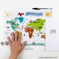 Venta al por mayor de fábrica: Rompecabezas educativo de papel troquelado de 48 piezas para niños, mapa del mundo de la Mezquita, laminado mate grueso, cartulina gris, OEM