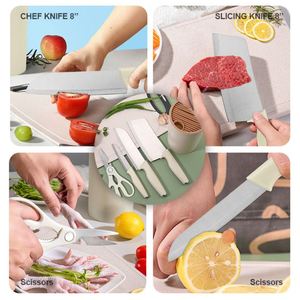 Household Kitchen Accessories PP Handle Chef Knife Tool Set Vegetable <b>Meat</b> Chopping <b>Scissors</b> Slicer Knives With Plastic Holder - Product Image 5