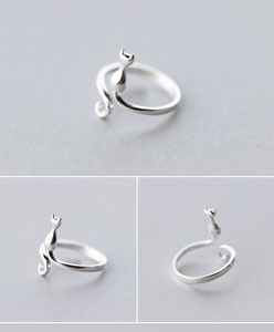 ट्रेंडी प्यारी अंगूठी 925 स्टर्लिंग चांदी चिकनी बिल्ली-आकार समायोज्य अंगूठी कला रचनात्मक गहने - Product Image 4