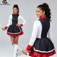 Tenue de majorette noire, rouge et blanche pour femme, idéale pour les équipes de danse, les fêtes de carnaval, justaucorps de danse, robe de danse, design personnalisé gratuit