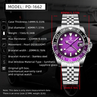 Montre mécanique de luxe pour homme PAGANI DESIGN 2026, cadran violet 40 mm, GMT, bracelet Jubilee, verre saphir, étanche, automatique