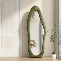 Grand miroir sur pied Art Déco fait main, écologique, avec cadre en bois recouvert de cuir microfibre PU, pour entrée et chambre à coucher