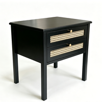 Table de chevet noire en rotin à 2 tiroirs, meuble de rangement pour chambre à coucher, mobilier de maison
