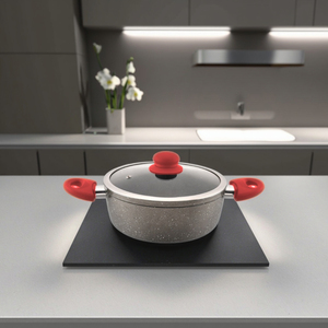 Casserole à soupe en <span class=keywords><strong>aluminium</strong></span> forgé de <span class=keywords><strong>40</strong></span> <span class=keywords><strong>cm</strong></span> avec revêtement en granit avec poignée froide en bakélite et couvercle en verre pour la maison et le restaurant - Product Image 6