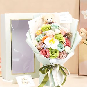 กล่องของขวัญขนาดใหญ่ ของขวัญวันวาเลนไทน์ ช่อดอกไม้สบู่รูปแมงกะพรุนจำลอง 18 ชิ้น กล่องของขวัญ ช่อดอกไม้หมีกุหลาบ - Product Image 3