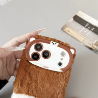 Nouvelle Coque de Téléphone en Peluche Douce 3D Motif Chien Corgi de Dessin Animé pour iPhone 18 Pro Max 17 16 15 14 avec Cordon Tressé de Poignet et Housse de Protection