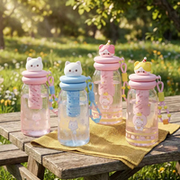 Nouvelle tasse à paille en plastique motif chat de dessin animé, portable, grande capacité, mignonne pour filles, résistante aux chutes, anti-fuite, avec corde de levage
