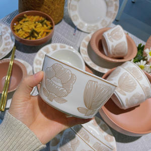 Set de vaisselle en céramique Alice Creative Nordic Ins Style Light Luxury Bean Sand Porcelain Bowl Plate Combination Oval Pattern - Product Image 6