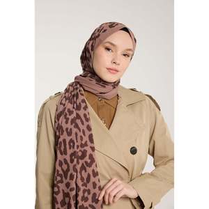 Pure Tone Leopard Print <b>Scarf</b> Women <b>Long</b> Polyester Multi Functional Milk Coffee Color Digital Printing - Product Image 2