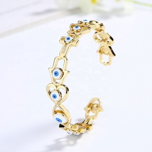 Bracelet manchette ouvert coloré pour femme, doré, creux, en forme de cœur, émaillé, style bohème, amulette de protection, tendance - Product Image 5