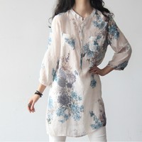 Chemisier en coton et lin à manches longues pour femme, chemise décontractée, boutons amples, été
