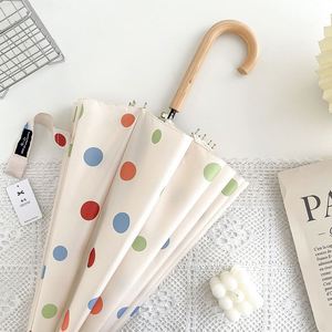 Parapluie haut de gamme de style coréen, semi-automatique, à 16 baleines, à double poignée longue, à motif de points, résistant au vent, imperméable et anti-UV - Product Image 6