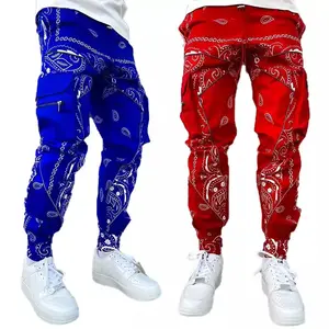 2022 Nieuw Custom Mannen Streetwear Bandana Print Cargo Broek Vastgebonden Gestapeld Met Multi-Pocket