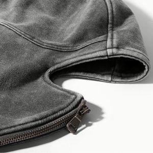 เสื้อมีฮู้ดแบบรูดซิปหน้าสำหรับผู้ชายเสื้อผ้าโอเวอร์ไซส์ผ้าฝ้ายวินเทจ - Product Image 6