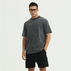 Men's Oversized Cotton T-Shirt Solid Color O-Neck Short Sleeve Washed t shirt Casual Wear Jersey Knitted <b>Plain</b> Design <b>tshirt</b> - Product Image 1