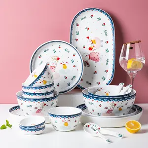 Glasiertes Geschirr Niedliches Geschirr Sets Werbe geschenke Porzellan Kaninchen Design Keramik Teller Set Geschirr