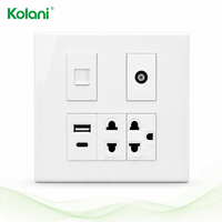 Prise murale modulaire Kolani 120, 5 prises 16A 250V, anti-effraction, RJ45 Cat6, TV, USB A+C, panneau de prises universelles