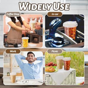 Gobelets en PET transparents à paroi simple de 90 mm pour boissons froides, gobelets à thé au lait avec couvercles en dôme, en matériaux de papier, PVC et pâte à papier en forme de U - Product Image 5