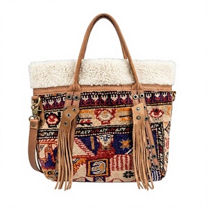 <b>Boho</b> Printed Genuine Leather Handmade Ethnic Tribal Print Bohemian Rug Pattern Button Closure Shoulder Tote <b>Bag</b> - Product Image 2