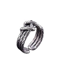 Bague ouverte ajustable en acier inoxydable, motif nœud de corde vintage, texture tressée, bijou tendance, en stock, vente en gros