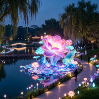 Lanternes florales géantes sur le thème du lotus, personnalisées, imperméables et réutilisables pour une utilisation en extérieur/intérieur, parcs touristiques culturels, zones en bord de lac