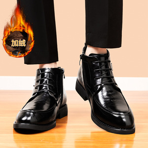 รองเท้าบูทหุ้มข้อบุขนแกะสำหรับผู้ชาย สีดำ สำหรับฤดูหนาว อุ่นสบาย รองเท้าทางการแบบหุ้มข้อ ปลายแหลม ส้นเตี้ย ไซส์ผู้ใหญ่ 38-46 - Product Image 4