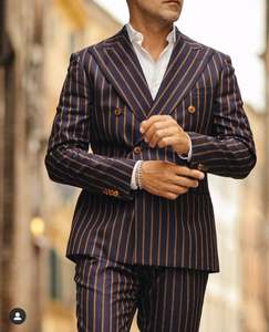 नवीनतम डिजाइन धारी कॉस्टयूम शादी पुरुषों के सूट स्लिम फिट पुरुषों टक्सेडो <span class=keywords><strong>2</strong></span> Pcs औपचारिक प्रोम पुरूष रंगीन जाकेट Masculino Terno जैकेट पंत - Product Image 3