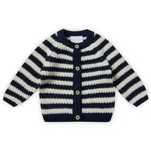 Custom Winter Baby Ronde Hals Gebreide Vest Jas Kids Meisjes Lange Mouwen Mode Trui Streep Pasgeboren Baby Trui