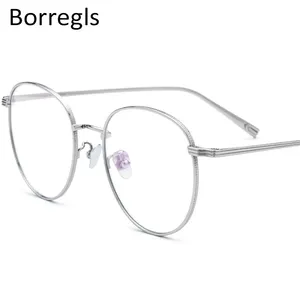 Borregls Pure Titanium Glasses Men Round Myopia Optical Prescription Eyeglass Frame Women Rose Gold Eyewear 1886