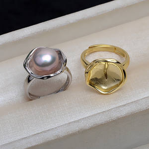 S925 Silver Open-End Baroque Ring DIY Jewelry Accessory Adjustable 14-16 Large <b>Pearl</b> Empty Holder 4152 for Female <b>Loose</b> <b>Pearls</b> - Product Image 4