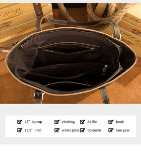 Logo personnalisé style oversize en cuir femmes sac à main fourre-tout sacs à main en cuir véritable peau de vache homme - Product Image 4